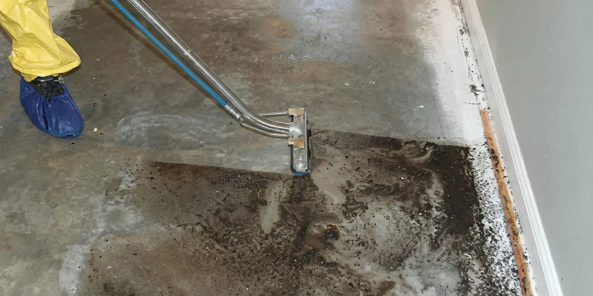 sewage removal technicians extracting contaminated wastewater from a residential floor in Salt Lake City, UT